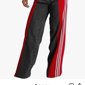Red and Black Striped Wide-Leg Pants